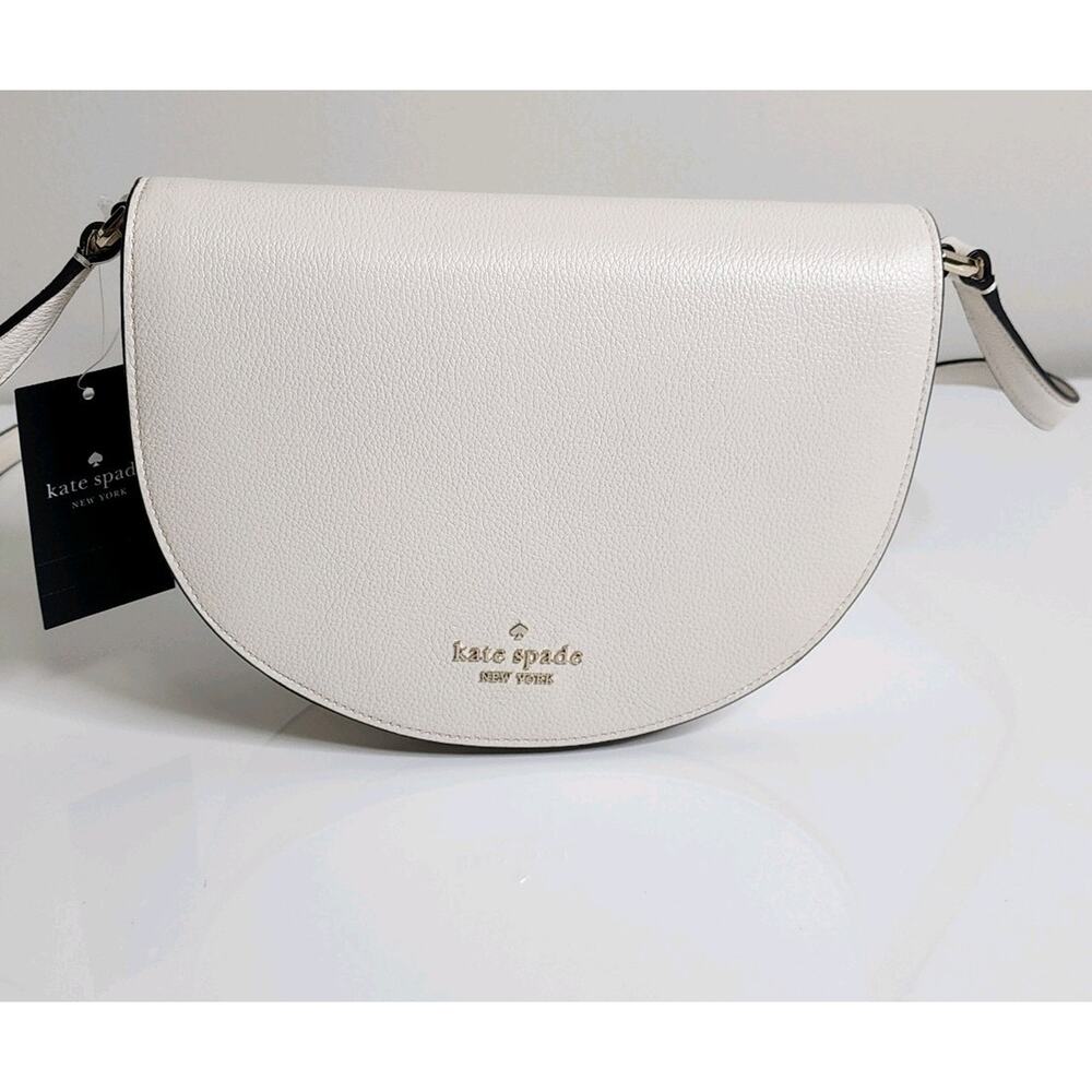 Kate Spade New York Luna Crescent Crossbody Parchment White Pebbled Leather Bag